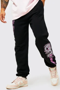Regular Fit Dragon Graphic Joggers | BoohooMAN UK