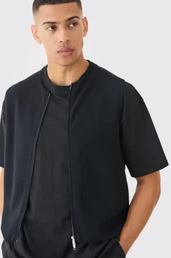 Regular Fit Dual Zip Bomber Knitted Gilet | BoohooMAN UK