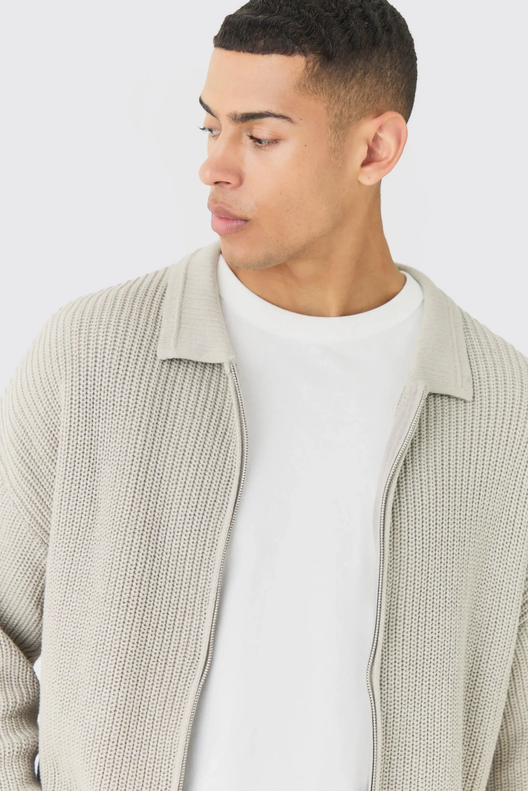 Regular Fit Dual Zip Through Fisherman Knit Jumper | BoohooMAN UK