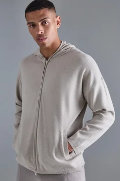 Regular Fit Dual Zip Through Knitted Hoodie | BoohooMAN UK