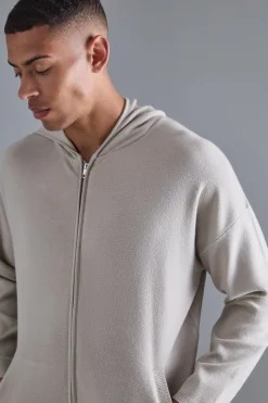 Regular Fit Dual Zip Through Knitted Hoodie | BoohooMAN UK