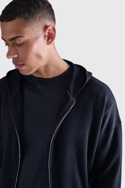 Regular Fit Dual Zip Through Knitted Hoodie | BoohooMAN UK