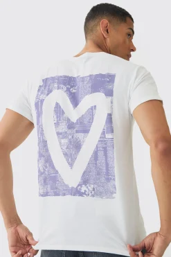 Regular Fit Graffiti Heart Print T-shirt | BoohooMAN UK