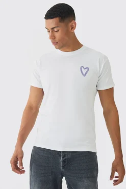 Regular Fit Graffiti Heart Print T-shirt | BoohooMAN UK