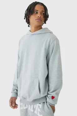 Regular Fit Heart Embroidered Hoodie | BoohooMAN UK