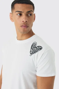 Regular Fit Heart Print T-shirt | BoohooMAN UK
