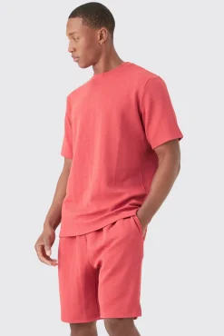 Regular Fit Herringbone T-shirt And Short Set | BoohooMAN UK