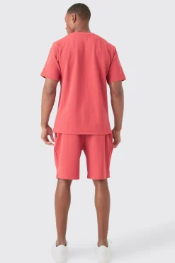 Regular Fit Herringbone T-shirt And Short Set | BoohooMAN UK