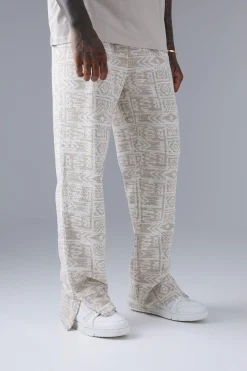 Regular Fit Jacquard Aztec Split Hem Jogger | BoohooMAN UK