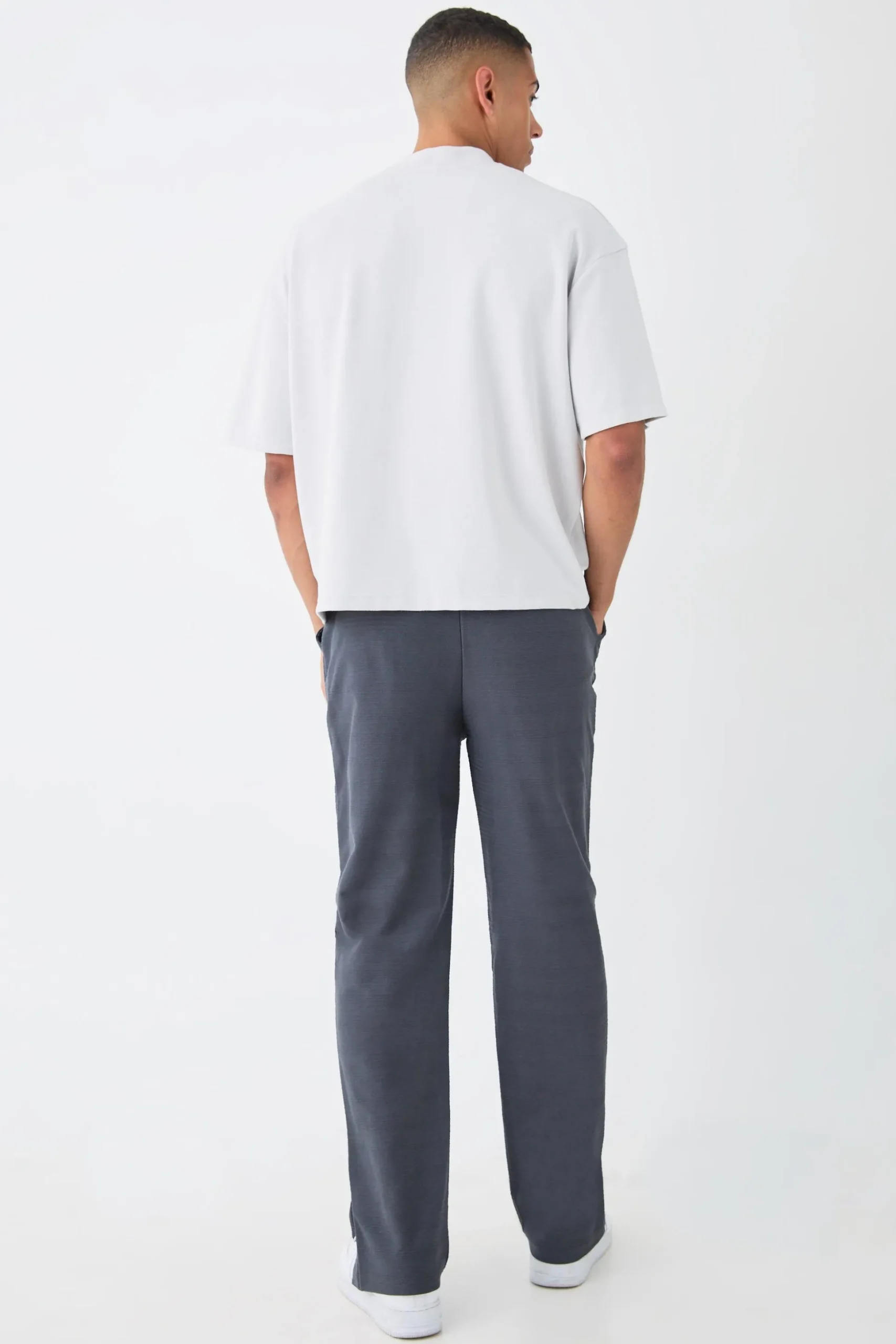 Regular Fit Jacquard Raised Stripe Split Hem Jogger | BoohooMAN UK
