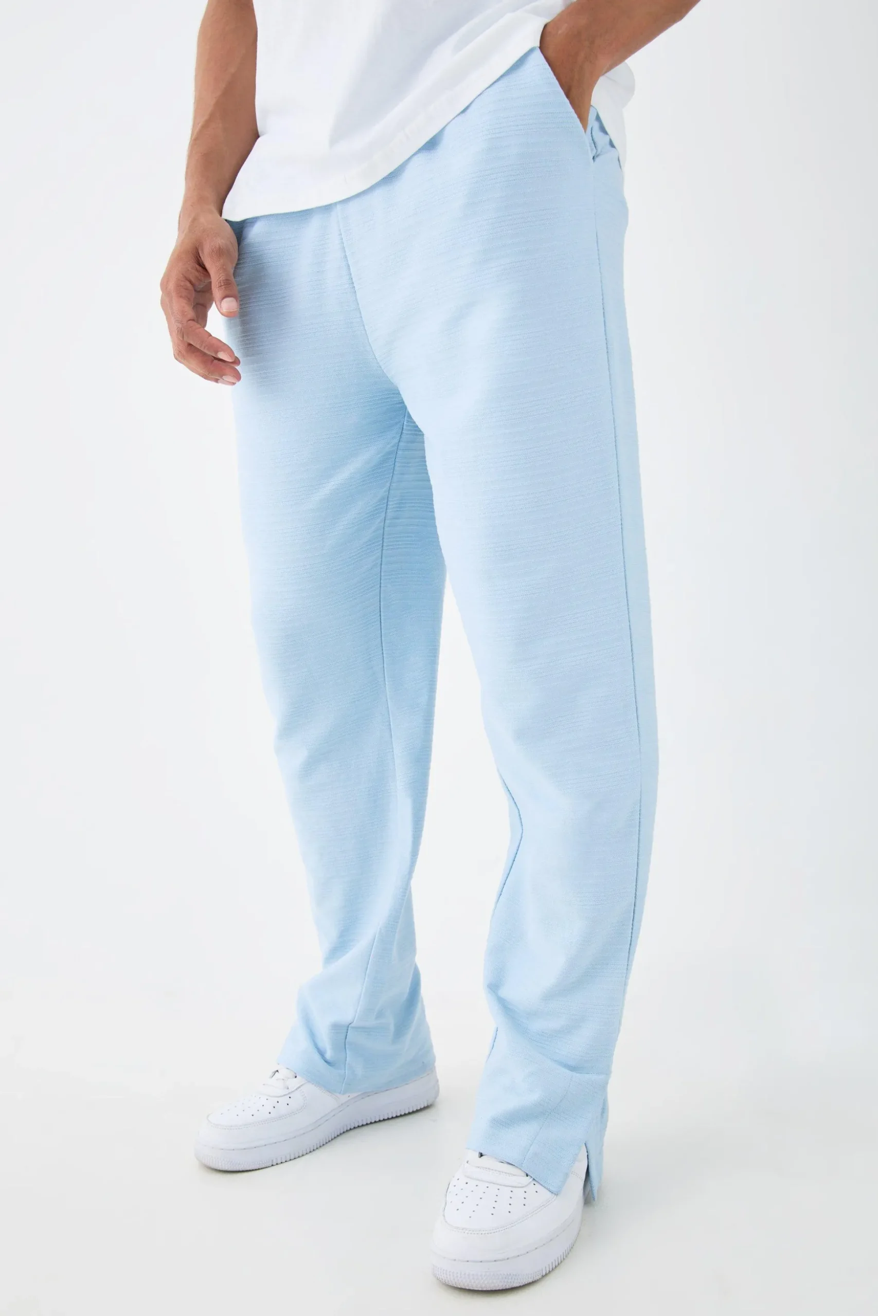 Regular Fit Jacquard Raised Stripe Split Hem Jogger | BoohooMAN UK