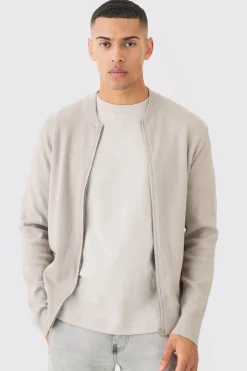 Regular Fit Knitted Bomber | BoohooMAN UK