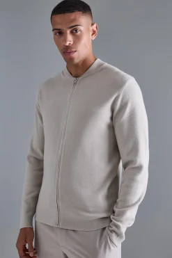Regular Fit Knitted Bomber | BoohooMAN UK