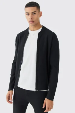 Regular Fit Knitted Bomber | BoohooMAN UK