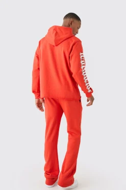 Regular Fit Large Graphic Raw Hem Flared Tracksuit | BoohooMAN UK