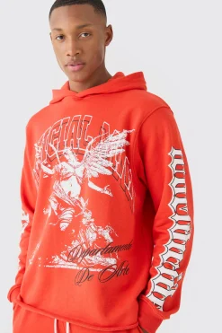 Regular Fit Large Graphic Raw Hem Flared Tracksuit | BoohooMAN UK