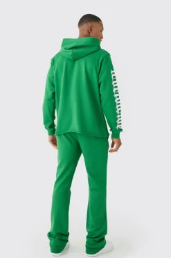 Regular Fit Large Graphic Raw Hem Flared Tracksuit | BoohooMAN UK