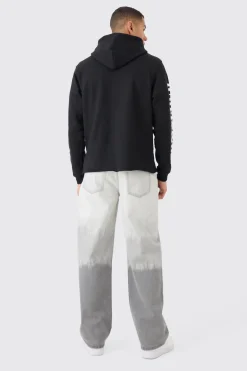 Regular Fit Large Graphic Raw Hem Hoodie | BoohooMAN UK