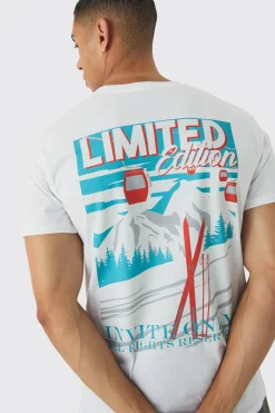 Regular Fit Limited Edition Ski Print T-Shirt | BoohooMAN UK