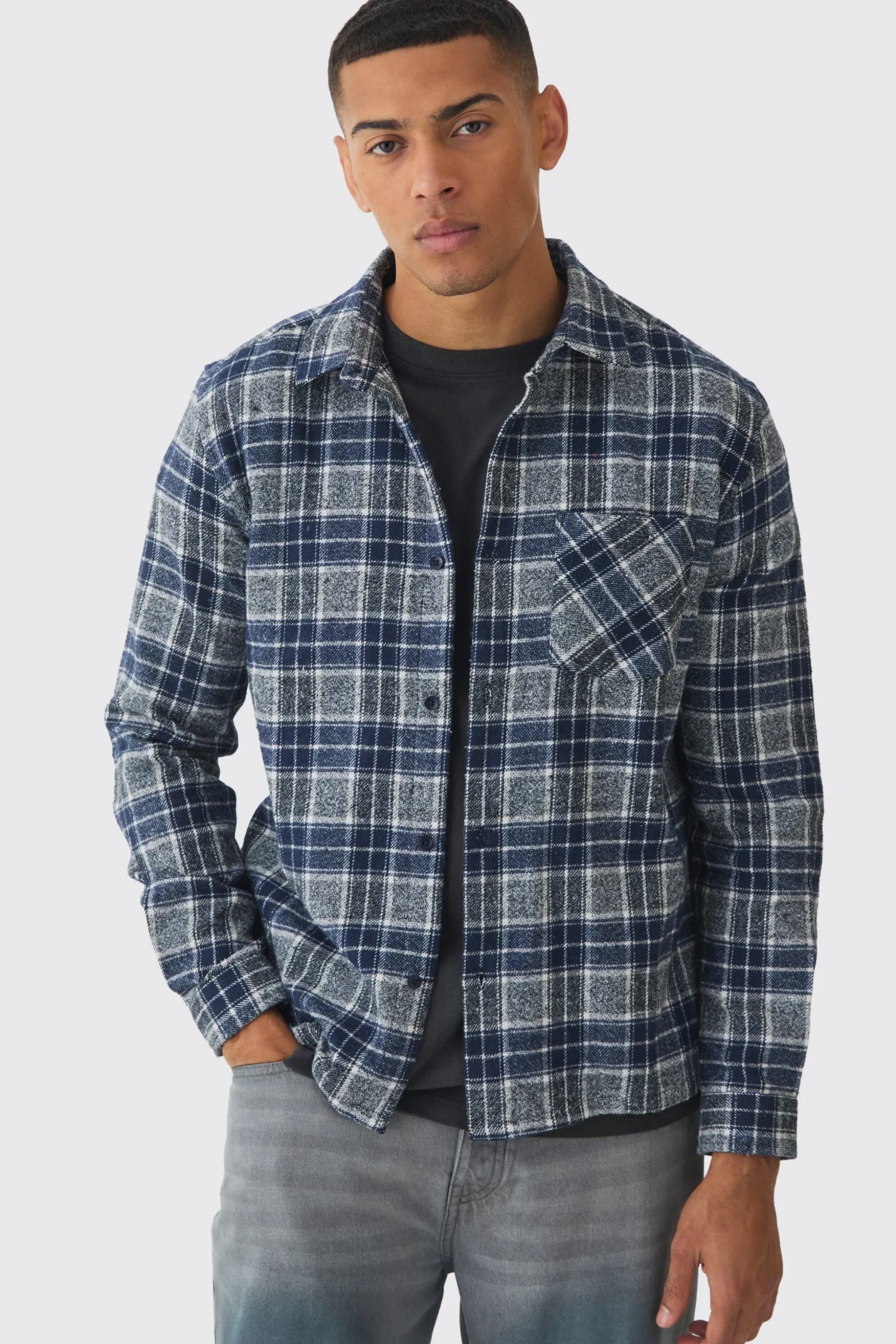 Regular Fit Long Sleeve Check Shirt | BoohooMAN UK