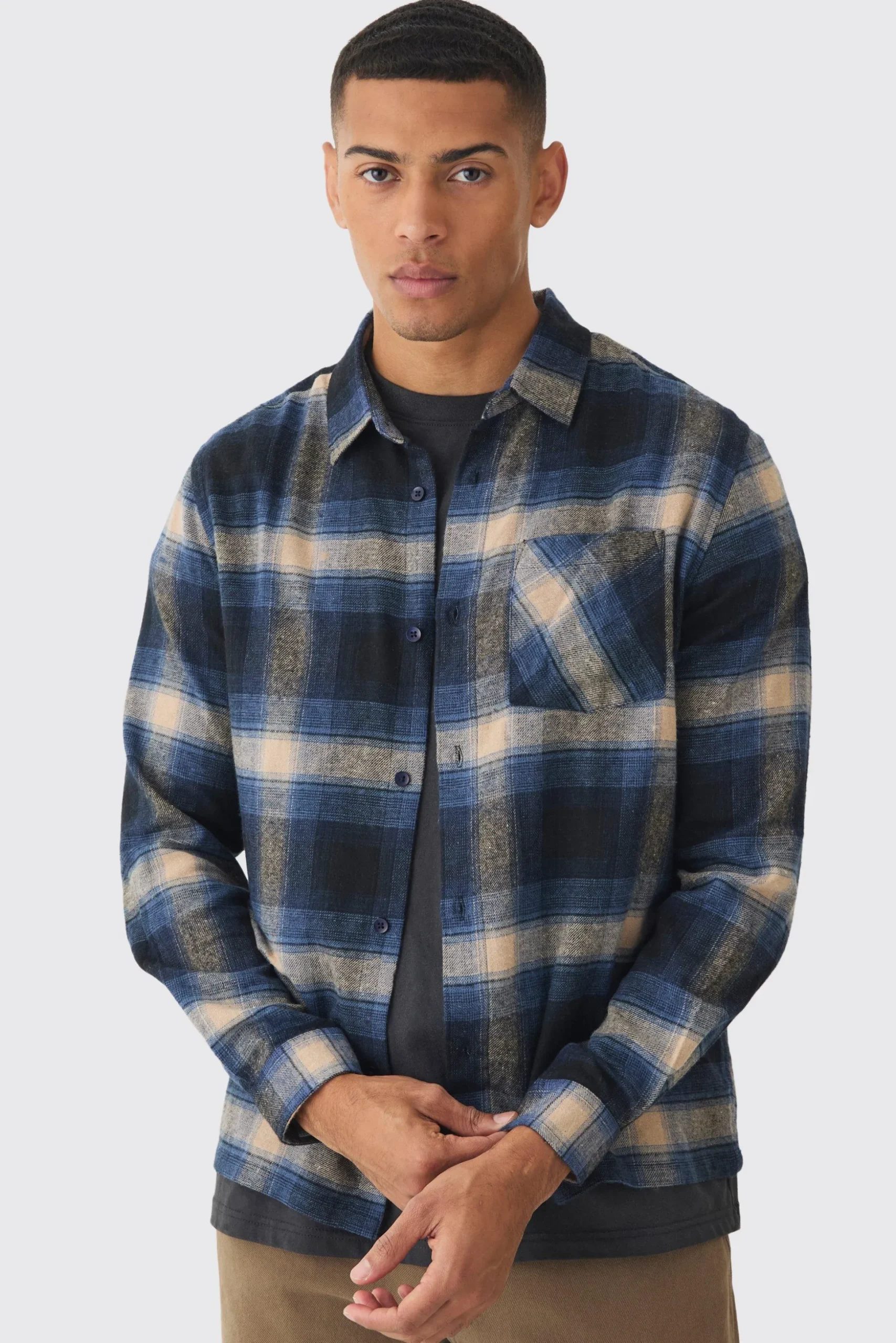 Regular Fit Long Sleeve Check Shirt | BoohooMAN UK