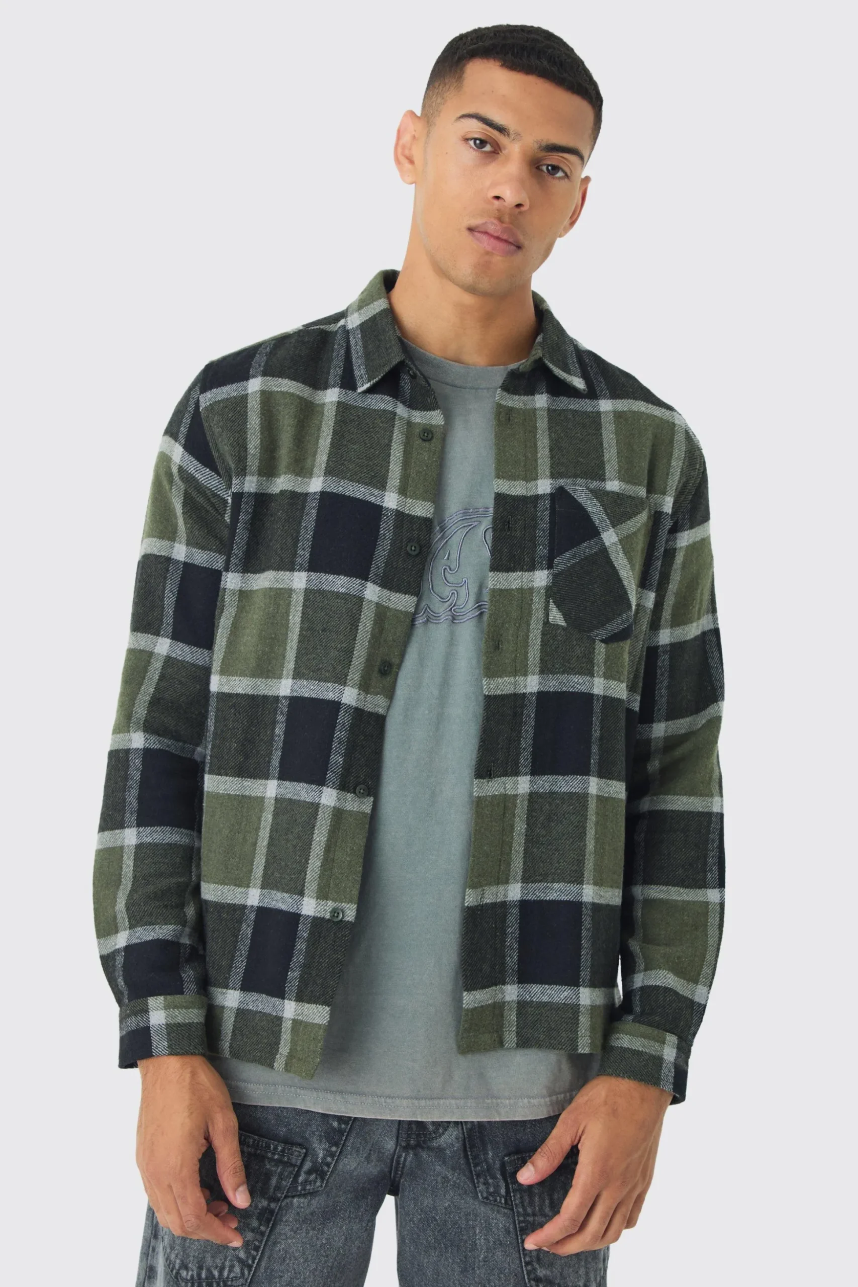 Regular Fit Long Sleeve Check Shirt | BoohooMAN UK
