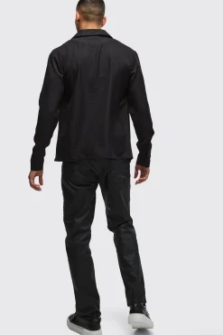 Regular Fit Long Sleeve Linen Shirt | BoohooMAN UK