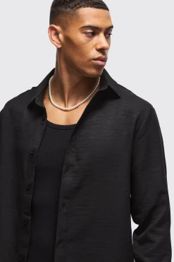 Regular Fit Long Sleeve Linen Shirt | BoohooMAN UK