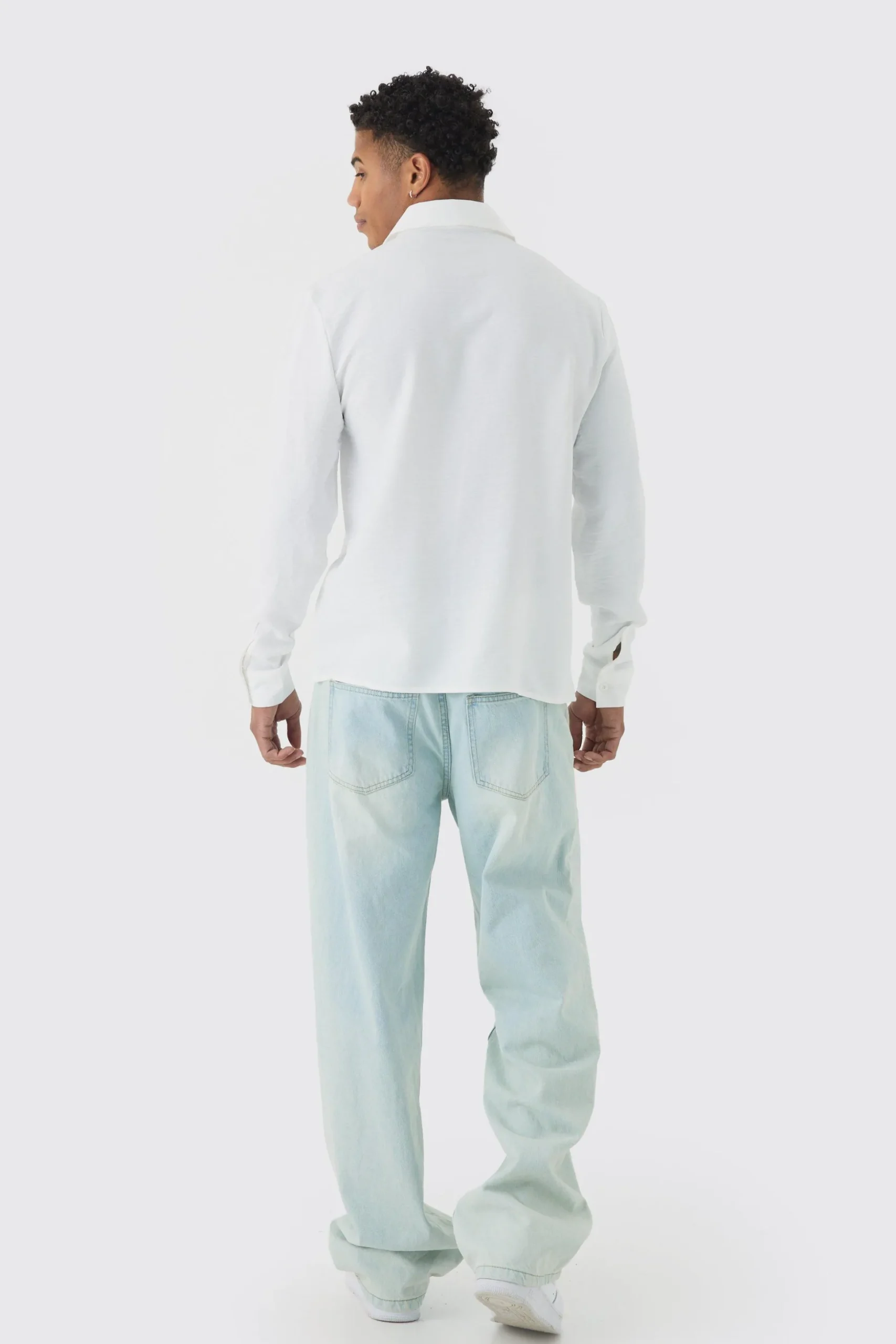 Regular Fit Long Sleeve Linen Shirt | BoohooMAN UK