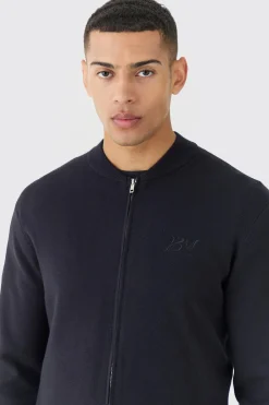Regular Fit Man Branded Knitted Bomber | BoohooMAN UK