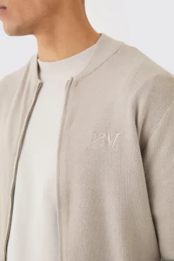 Regular Fit Man Branded Knitted Bomber | BoohooMAN UK