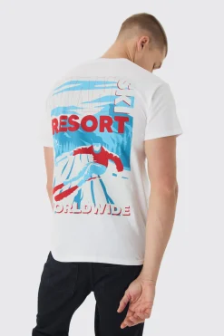 Regular Fit Man Ski Resort Print T-Shirt | BoohooMAN UK