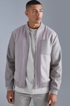 Regular Fit Melton & Pu Patch Bomber | BoohooMAN UK