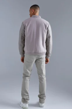 Regular Fit Melton & Pu Patch Bomber | BoohooMAN UK