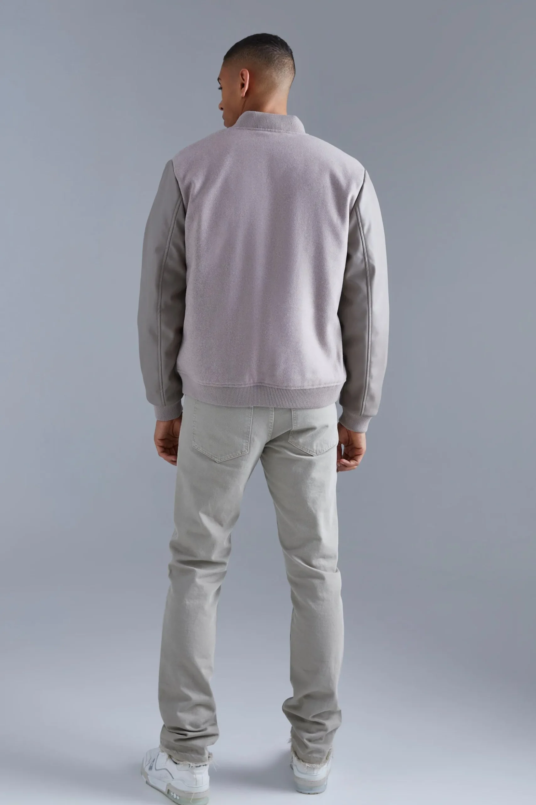 Regular Fit Melton & Pu Patch Bomber | BoohooMAN UK