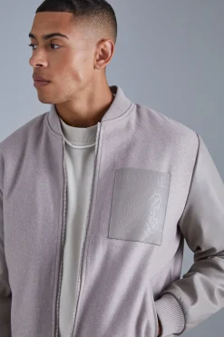 Regular Fit Melton & Pu Patch Bomber | BoohooMAN UK