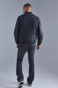 Regular Fit Melton & Pu Patch Bomber | BoohooMAN UK