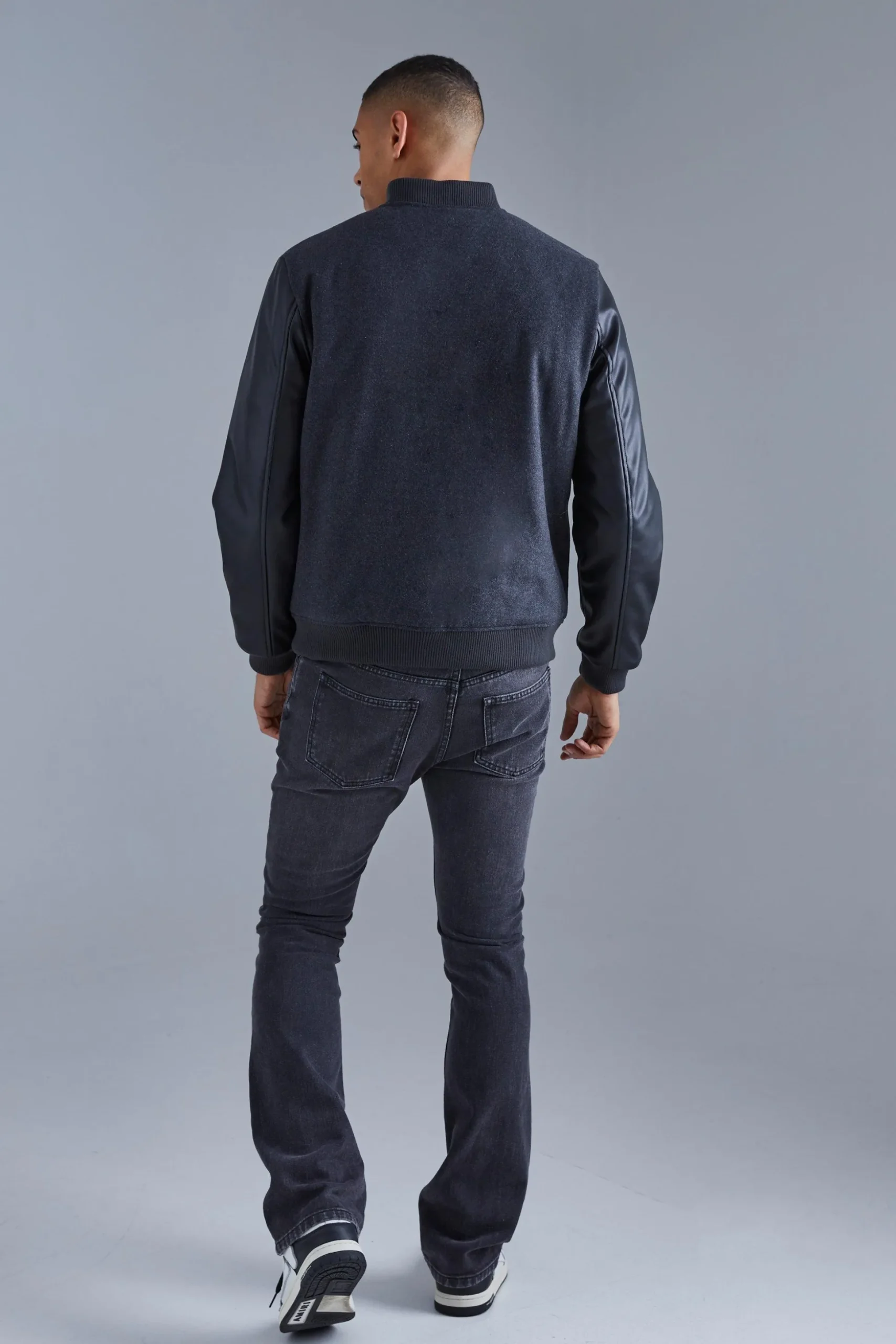 Regular Fit Melton & Pu Patch Bomber | BoohooMAN UK