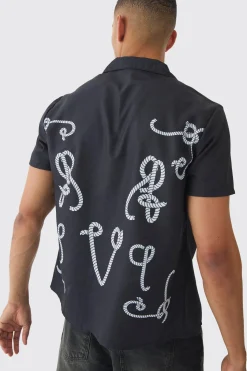 Regular Fit OFCL Contrast Print Revere Shirt | BoohooMAN UK