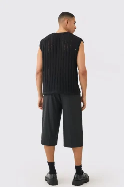 Regular Fit Open Stitch Vest In Black | BoohooMAN UK
