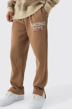 Regular Fit Racing Dept Washed Split Hem Jogger | BoohooMAN UK