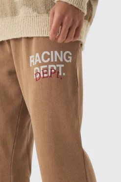 Regular Fit Racing Dept Washed Split Hem Jogger | BoohooMAN UK