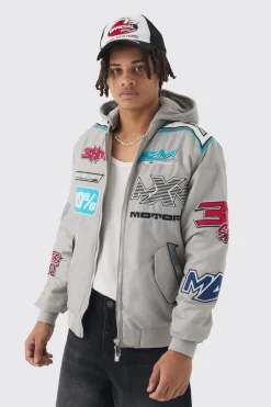 Regular Fit Removeable Hood Nylon Moto Jacket | BoohooMAN UK