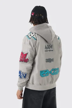 Regular Fit Removeable Hood Nylon Moto Jacket | BoohooMAN UK