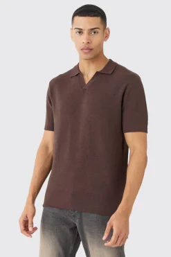 Regular Fit Revere Knitted Polo | BoohooMAN UK