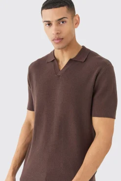 Regular Fit Revere Knitted Polo | BoohooMAN UK