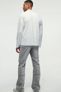 Regular Fit Revere Pleated Long Sleeve Shirt | BoohooMAN UK