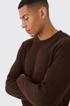 Regular Fit Rib Knit Jumper | BoohooMAN UK