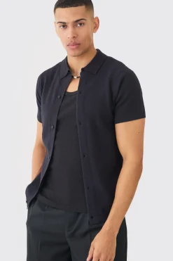 Regular Fit Short Sleeve Knitted Shirt | BoohooMAN UK