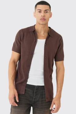 Regular Fit Short Sleeve Knitted Shirt | BoohooMAN UK